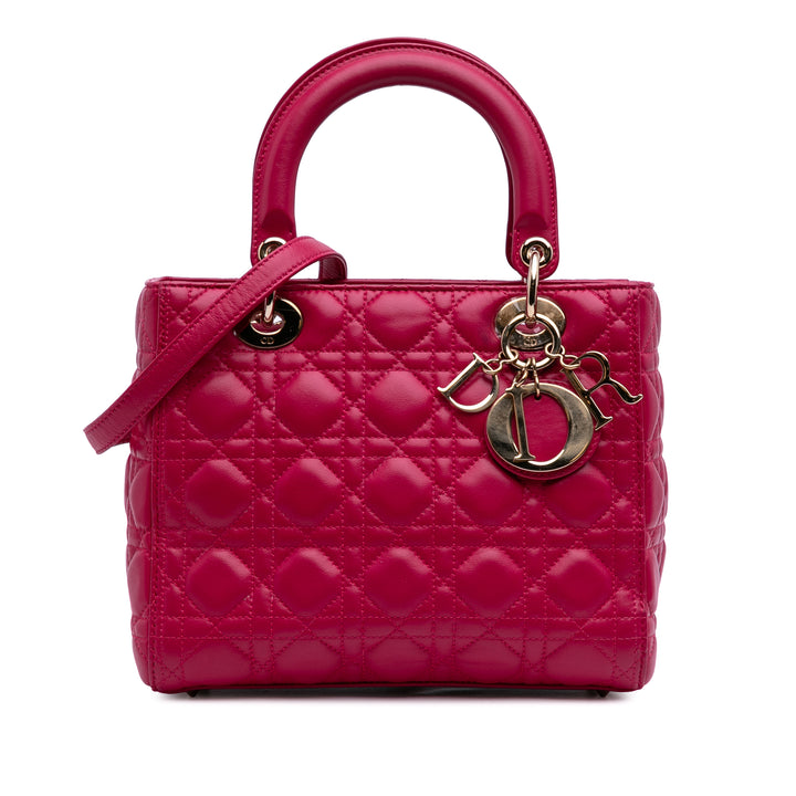Medium Lambskin Cannage Lady Dior Pink - Gaby Paris