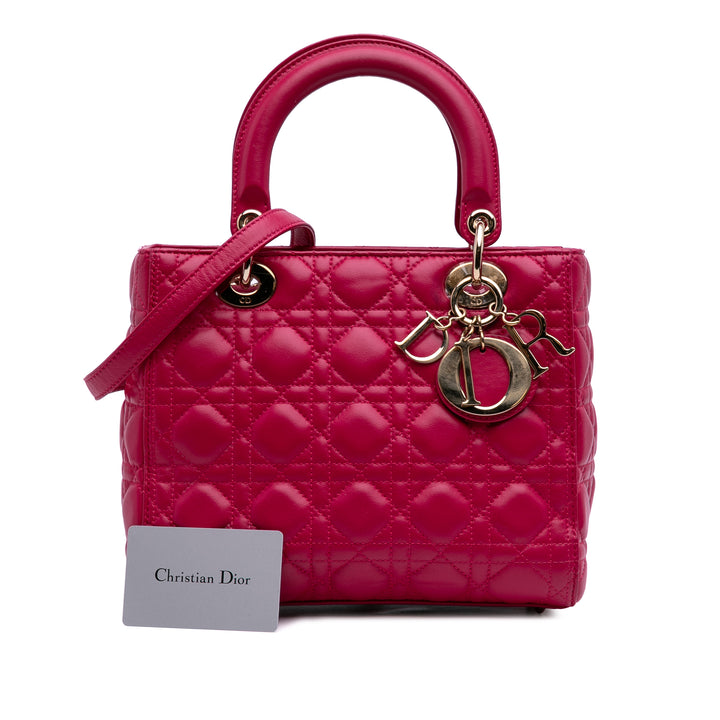 Medium Lambskin Cannage Lady Dior Pink - Gaby Paris