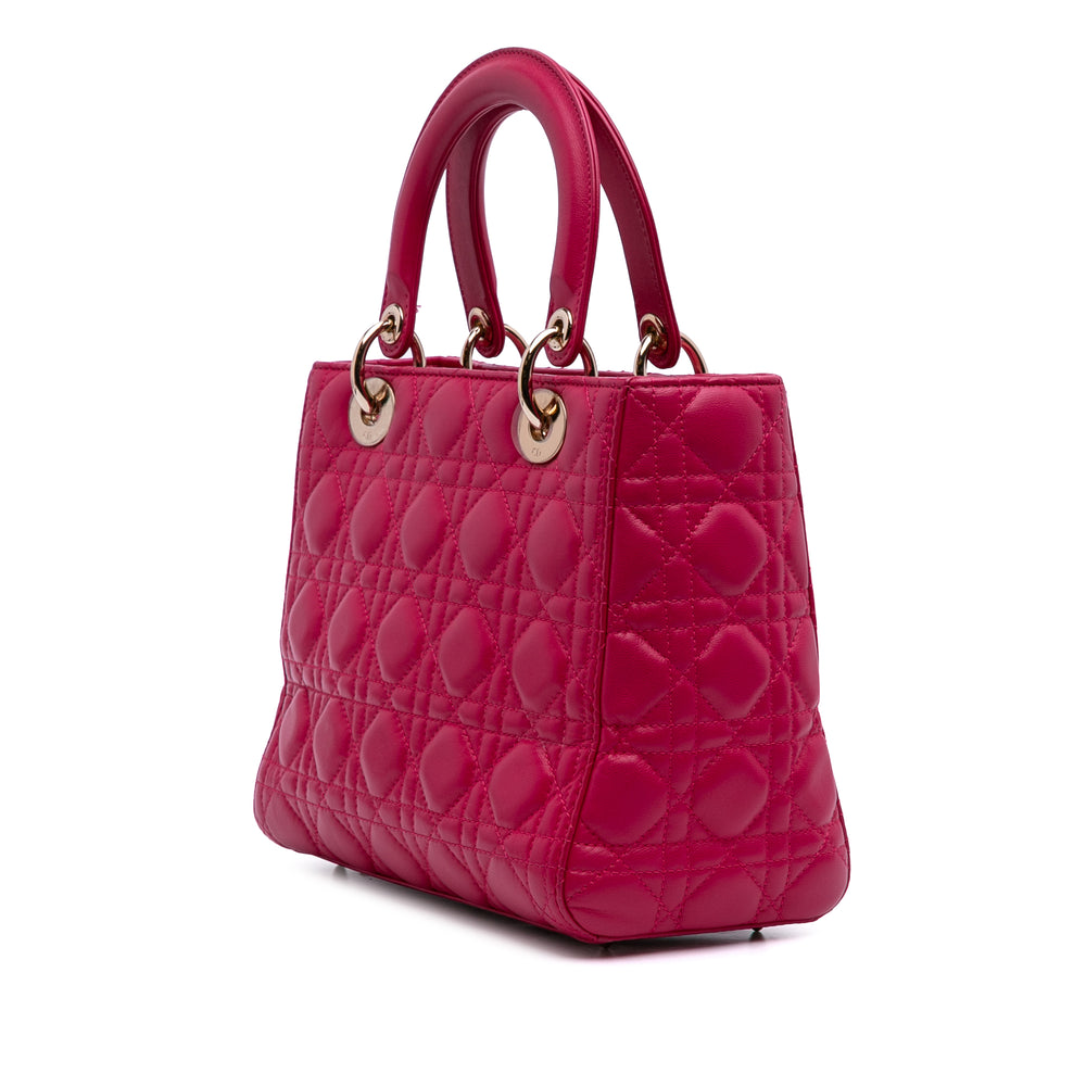 Medium Lambskin Cannage Lady Dior Pink - Gaby Paris