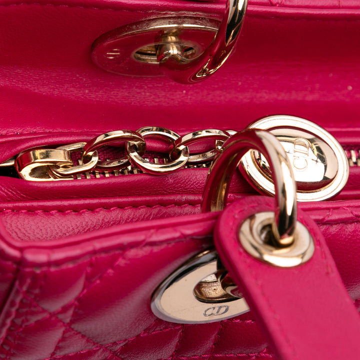 Medium Lambskin Cannage Lady Dior Pink - Gaby Paris
