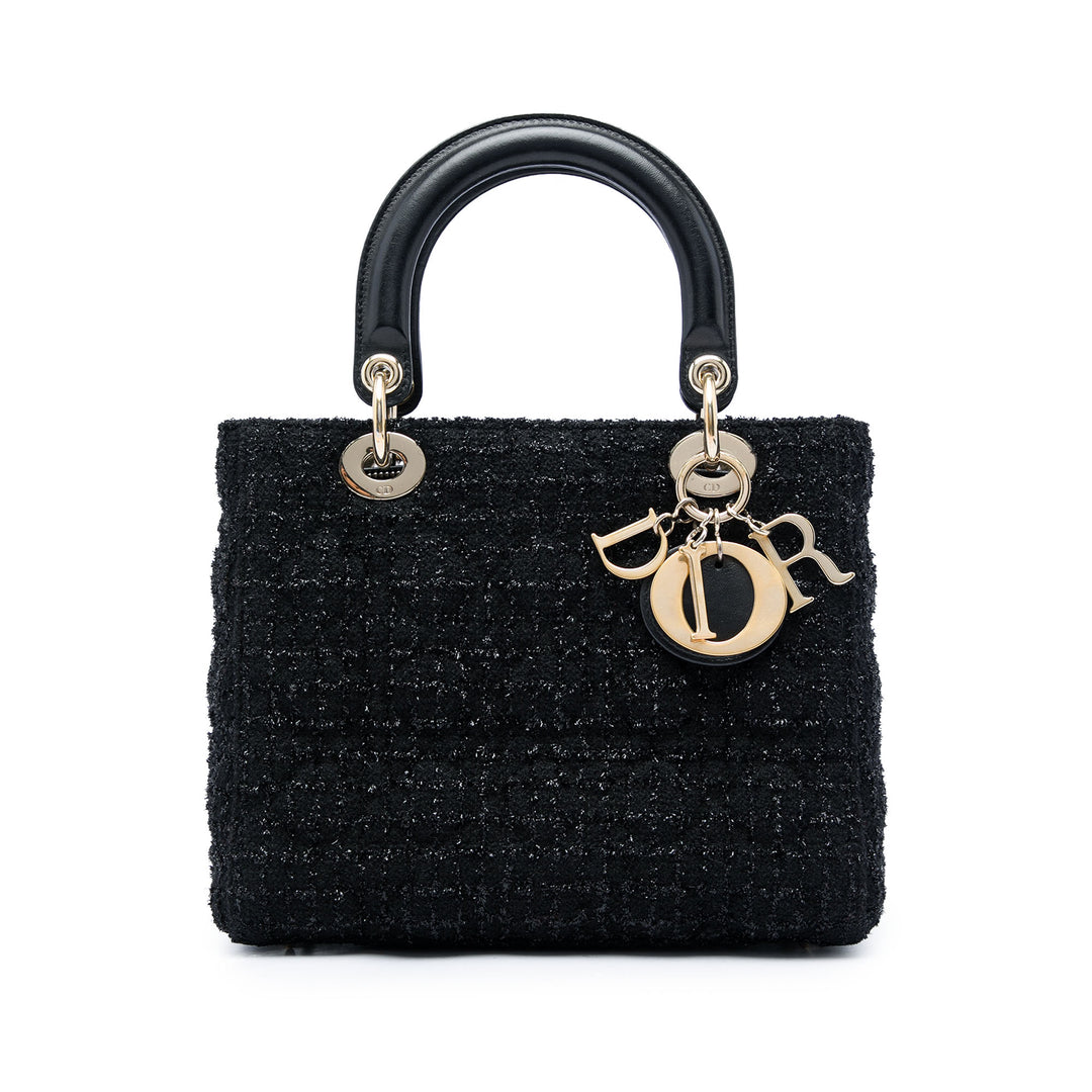 Dior Lady Dior Cannage Moyen Tweed Noir – vue principale – GABY PARIS