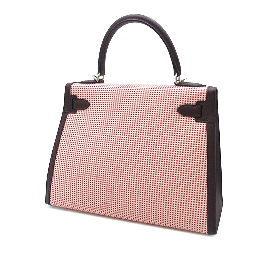 Hermès Toile Quadrille and Swift Kelly II Sellier 28 Rouge