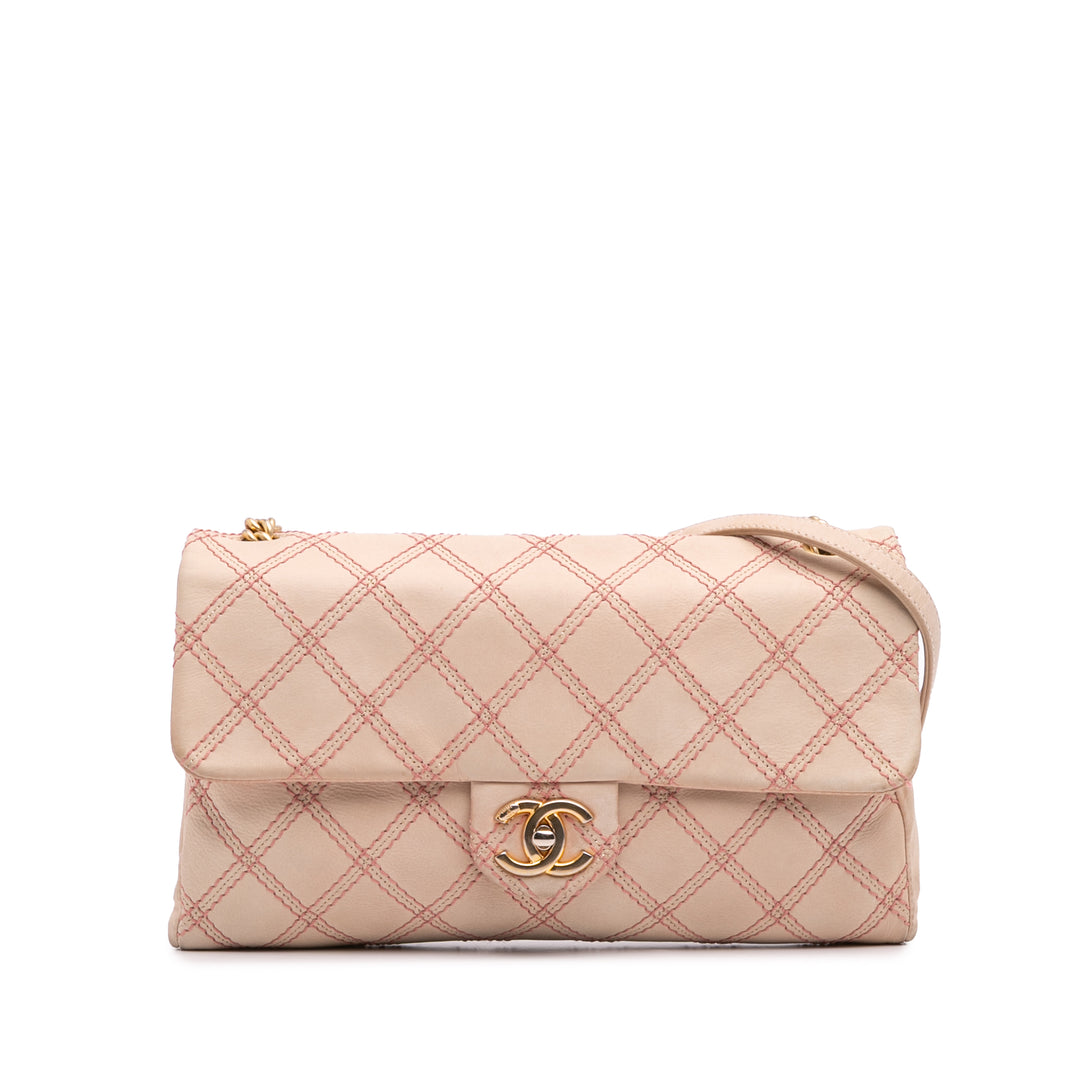 Jumbo Quilted Calfskin Triple Stitched Flap Brown - Gaby Paris