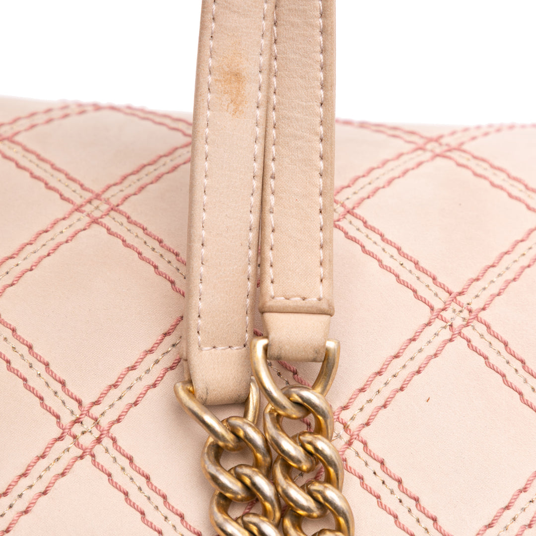 Jumbo Quilted Calfskin Triple Stitched Flap Brown - Gaby Paris
