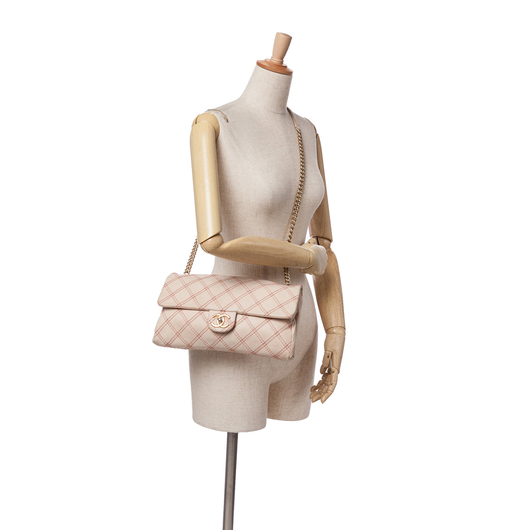 Jumbo Quilted Calfskin Triple Stitched Flap Brown - Gaby Paris