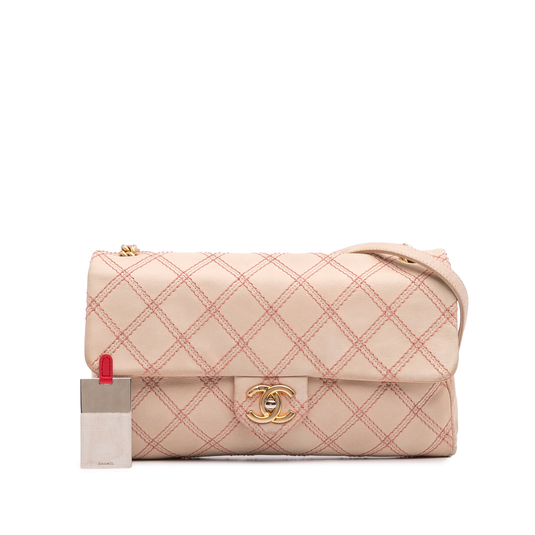 Jumbo Quilted Calfskin Triple Stitched Flap Brown - Gaby Paris