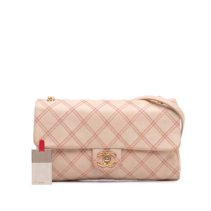Jumbo Quilted Calfskin Triple Stitched Flap Brown - Gaby Paris