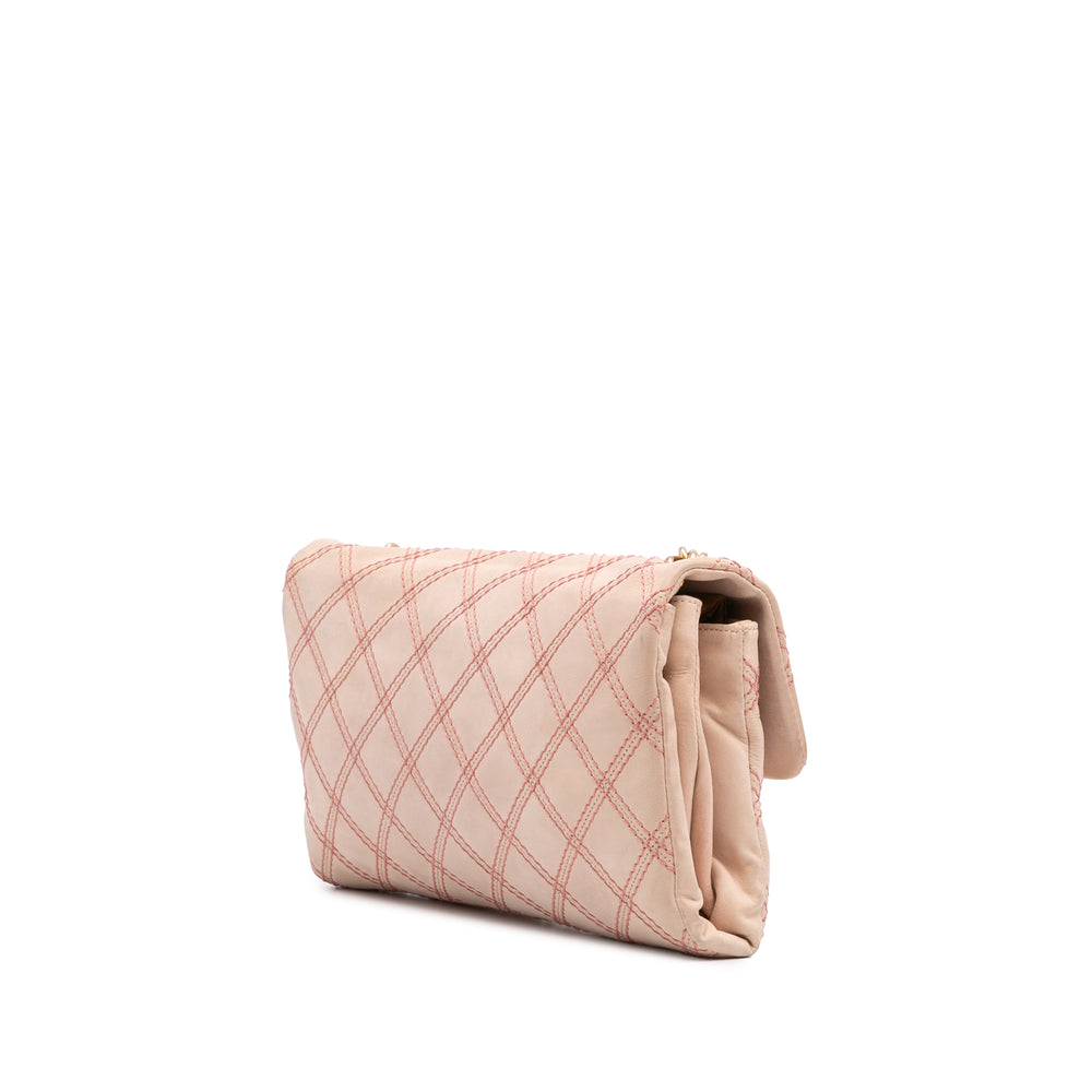 Jumbo Quilted Calfskin Triple Stitched Flap Brown - Gaby Paris