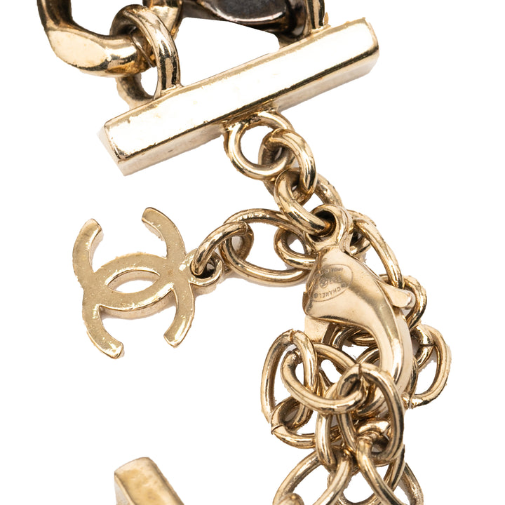 Chanel plaqué et Ruthenium plaqué CC Cristal Split Double Chain Choker Necklace