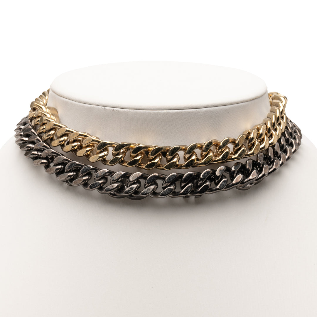 Chanel plaqué et Ruthenium plaqué CC Cristal Split Double Chain Choker Necklace