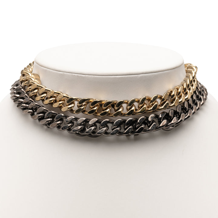 Chanel plaqué et Ruthenium plaqué CC Cristal Split Double Chain Choker Necklace