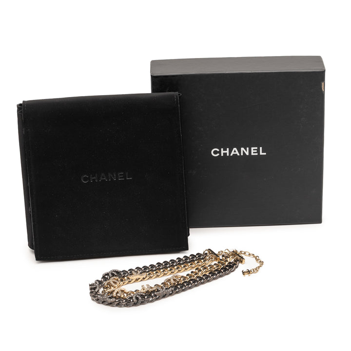 Chanel plaqué et Ruthenium plaqué CC Cristal Split Double Chain Choker Necklace