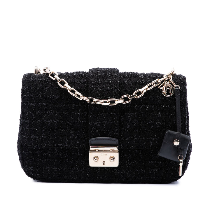 Dior Cannage Miss Dior à rabat Moyen Tweed Noir – vue principale – GABY PARIS