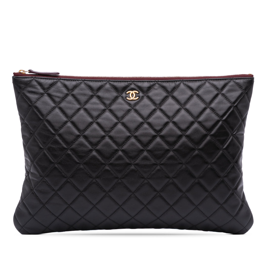 Large Quilted Lambskin O Case Clutch Black - Gaby Paris