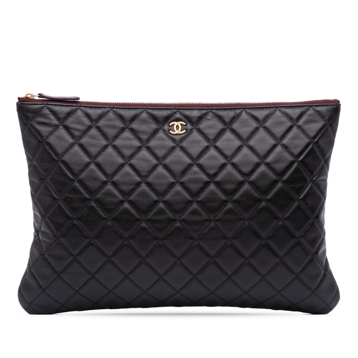 Large Quilted Lambskin O Case Clutch Black - Gaby Paris