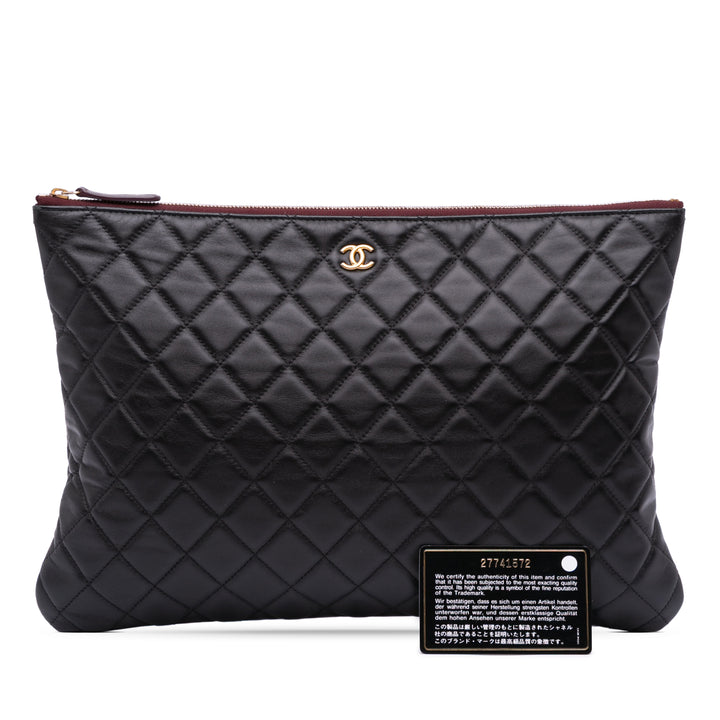 Large Quilted Lambskin O Case Clutch Black - Gaby Paris
