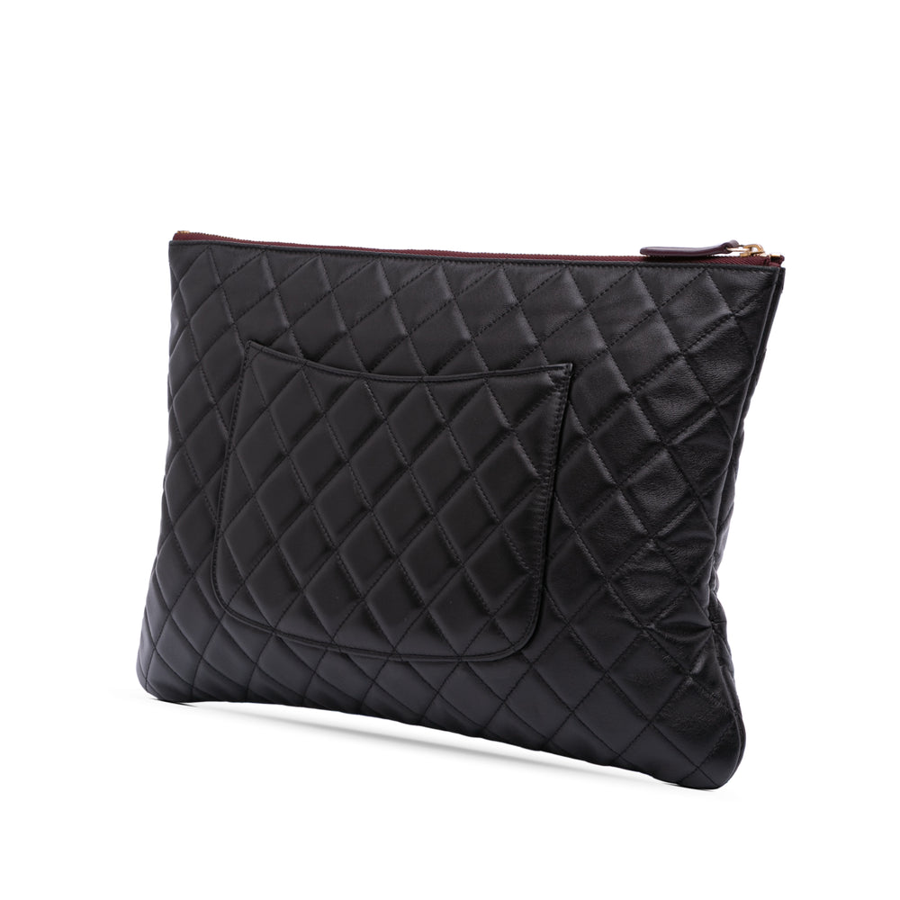 Large Quilted Lambskin O Case Clutch Black - Gaby Paris