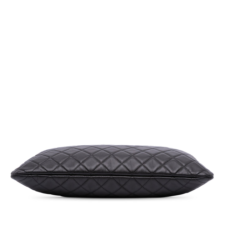 Large Quilted Lambskin O Case Clutch Black - Gaby Paris