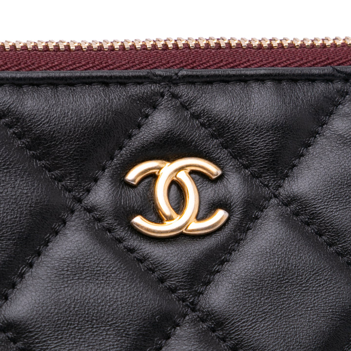 Large Quilted Lambskin O Case Clutch Black - Gaby Paris
