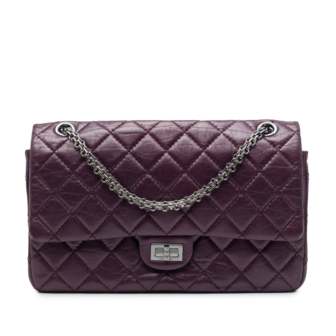 Matelassé Métallisé vieilli Reissue 2.55 Double rabat 226 Cuir de veau Violet