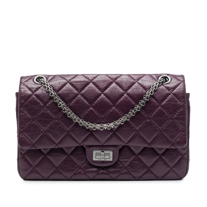 Matelassé Métallisé vieilli Reissue 2.55 Double rabat 226 Cuir de veau Violet