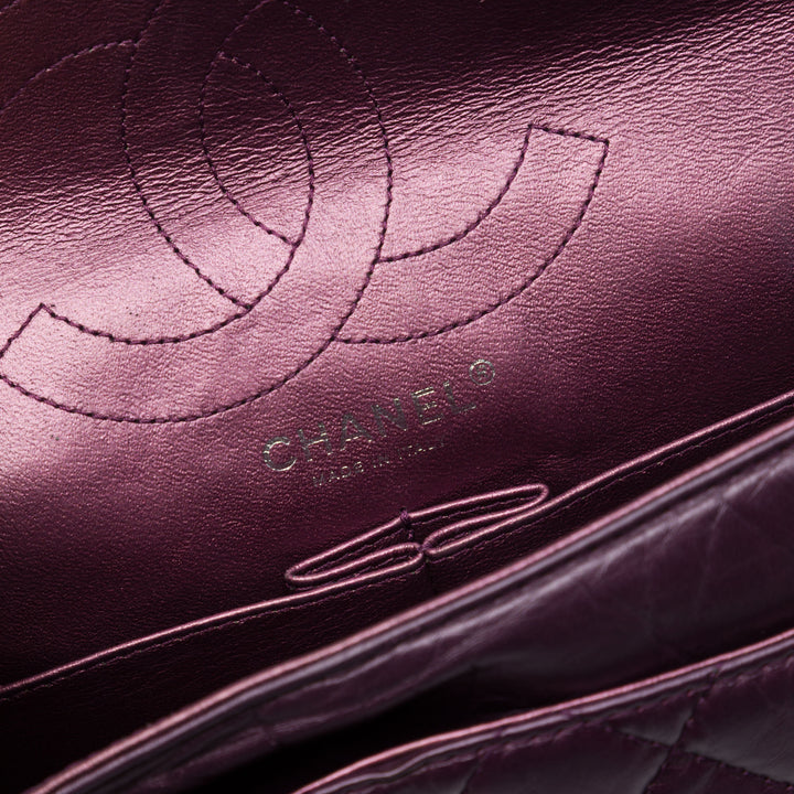 Matelassé Métallisé vieilli Reissue 2.55 Double rabat 226 Cuir de veau Violet