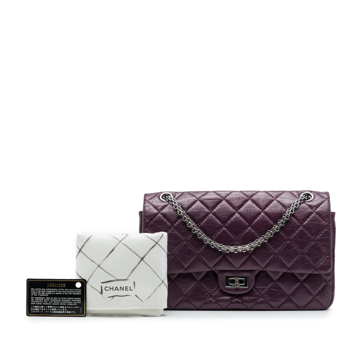 Matelassé Métallisé vieilli Reissue 2.55 Double rabat 226 Cuir de veau Violet