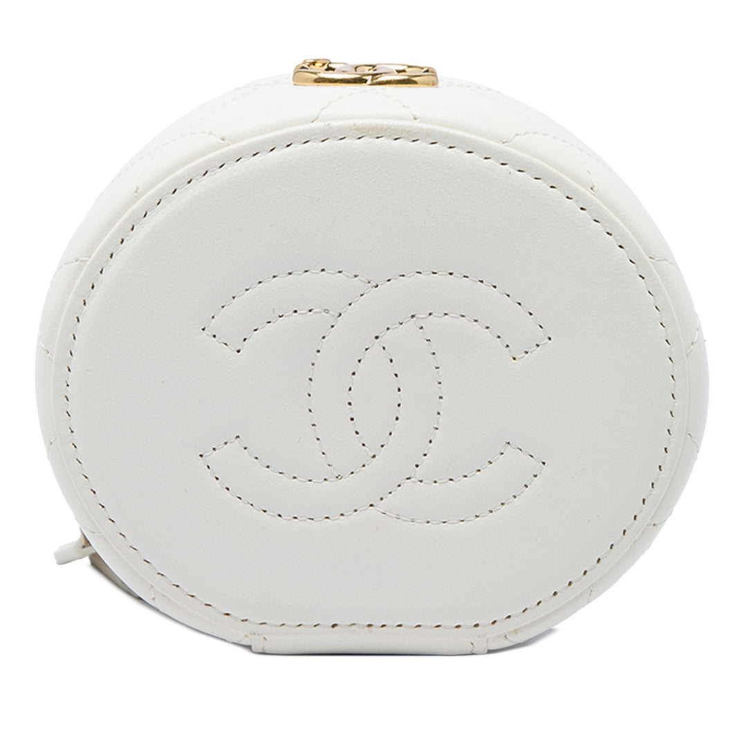 Chanel Vanity CC Matelassé Cristal Perley Girl Rond avec chaîne Cuir d'agneau Blanc – vue 3 – GABY PARIS
