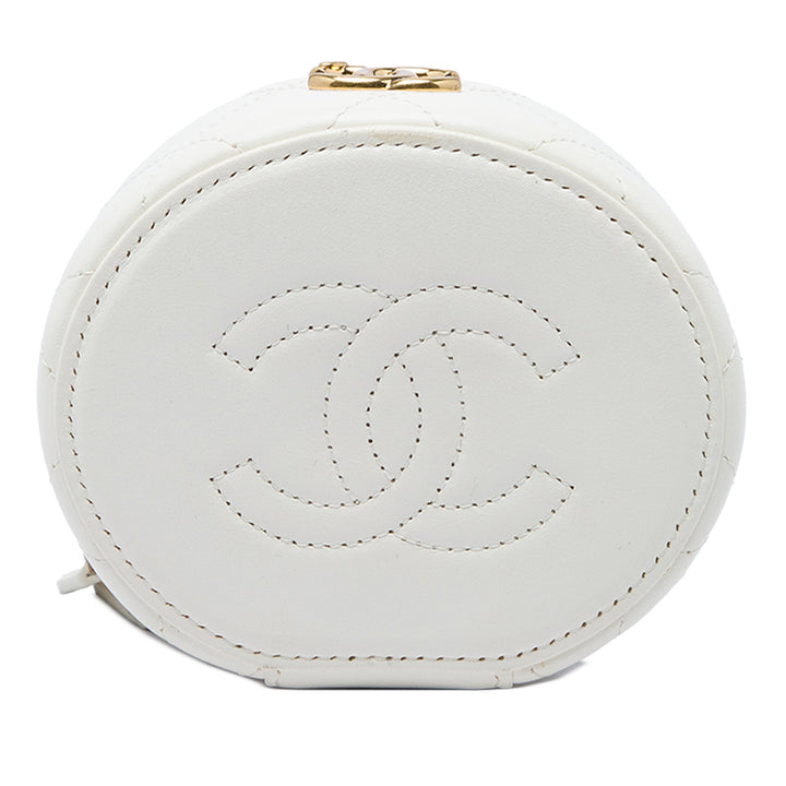 Chanel Vanity CC Matelassé Cristal Perley Girl Rond avec chaîne Cuir d'agneau Blanc – vue 3 – GABY PARIS