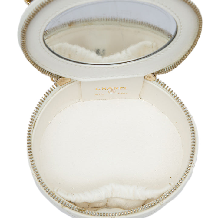 Chanel Vanity CC Matelassé Cristal Perley Girl Rond avec chaîne Cuir d'agneau Blanc – vue 4 – GABY PARIS