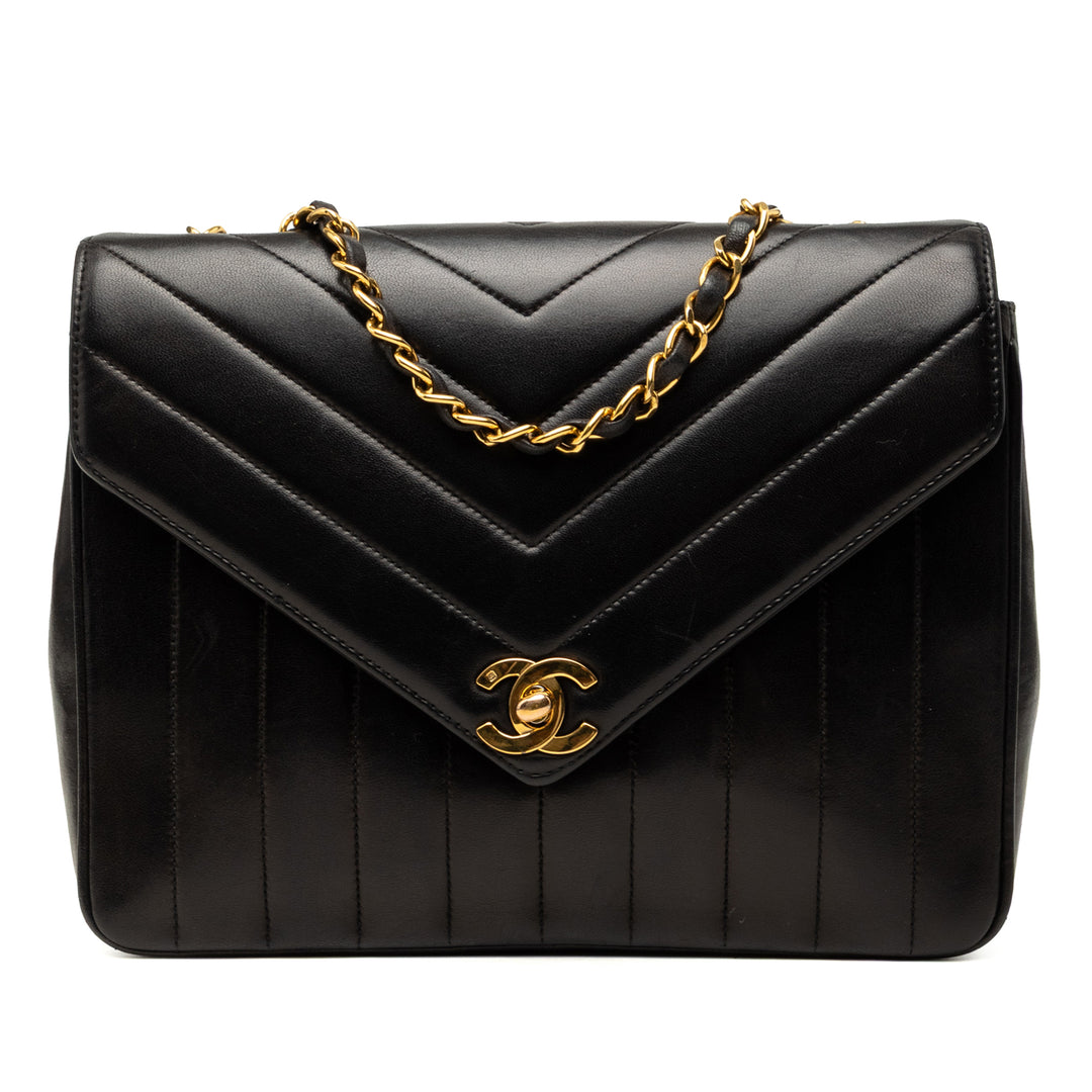 Chevron Enveloppe à rabat Petit Cuir d'agneau Noir
