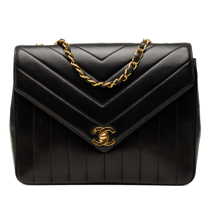 Chevron Enveloppe à rabat Petit Cuir d'agneau Noir