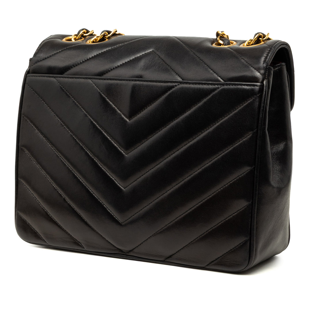 Chevron Enveloppe à rabat Petit Cuir d'agneau Noir