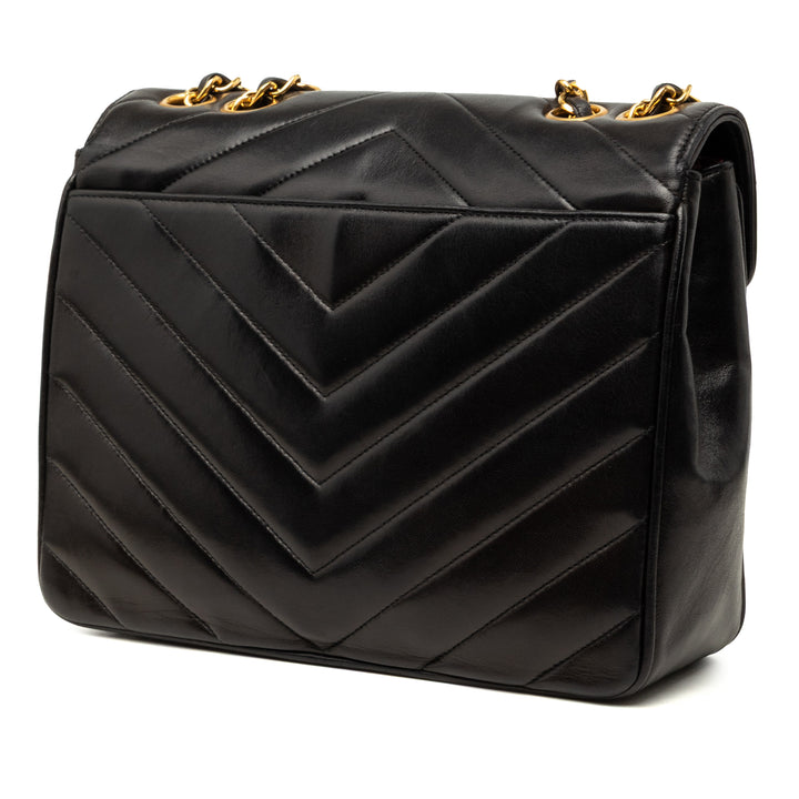 Chevron Enveloppe à rabat Petit Cuir d'agneau Noir