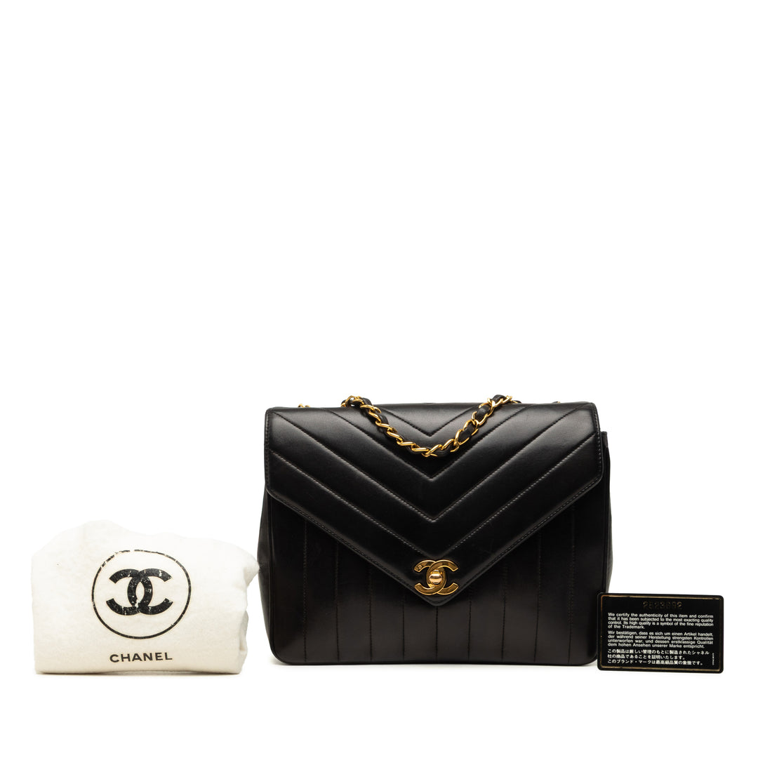 Chevron Enveloppe à rabat Petit Cuir d'agneau Noir