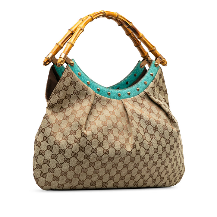 GG Canvas Bamboo Studded Hobo Brown - Gaby Paris