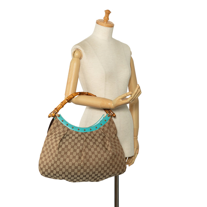 GG Canvas Bamboo Studded Hobo Brown - Gaby Paris