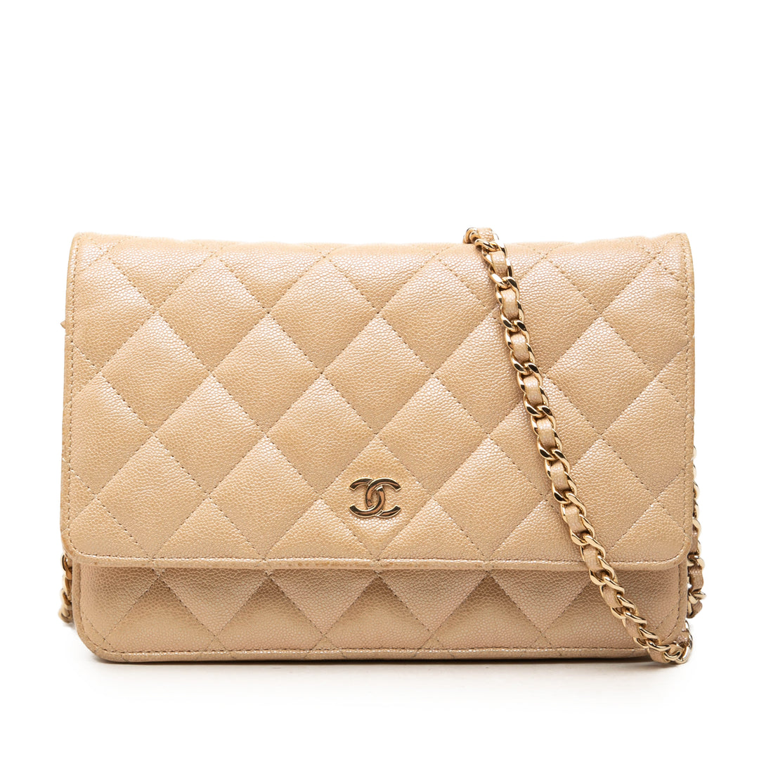 Chanel CC Matelassé Wallet on Chain Cuir caviar Beige – vue principale – GABY PARIS