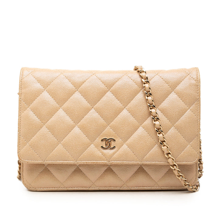 Chanel CC Matelassé Wallet on Chain Cuir caviar Beige – vue principale – GABY PARIS