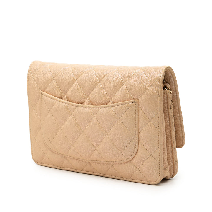 Chanel CC Matelassé Wallet on Chain Cuir caviar Beige – vue 2 – GABY PARIS