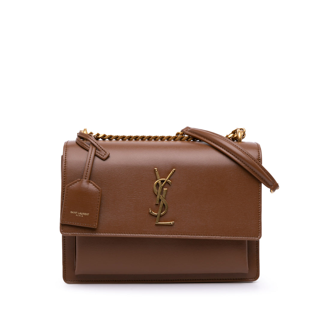 Medium Leather Monogram Sunset Crossbody Brown - Gaby Paris