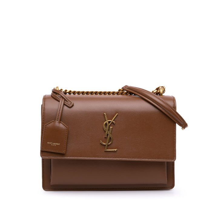 Medium Leather Monogram Sunset Crossbody Brown - Gaby Paris