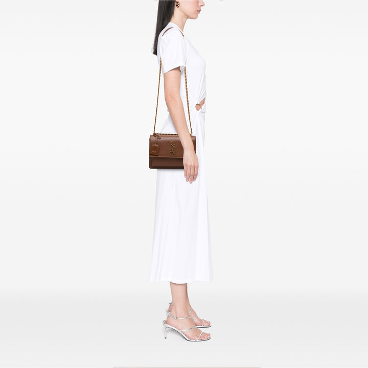 Medium Leather Monogram Sunset Crossbody Brown - Gaby Paris
