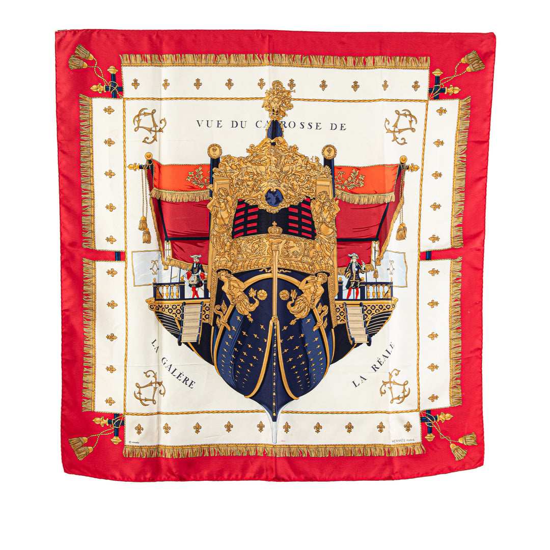 Hermès Vue Du Carosse De La Galere La Reale Soie Foulard Rouge – GABY PARIS Authentique