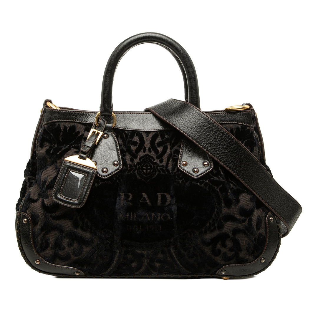 Prada Cabas Velluto Burnout et Canapa Logo Noir – vue principale – GABY PARIS