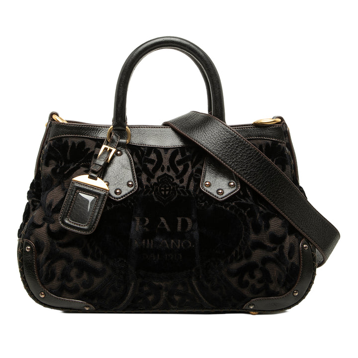 Prada Cabas Velluto Burnout et Canapa Logo Noir – vue principale – GABY PARIS