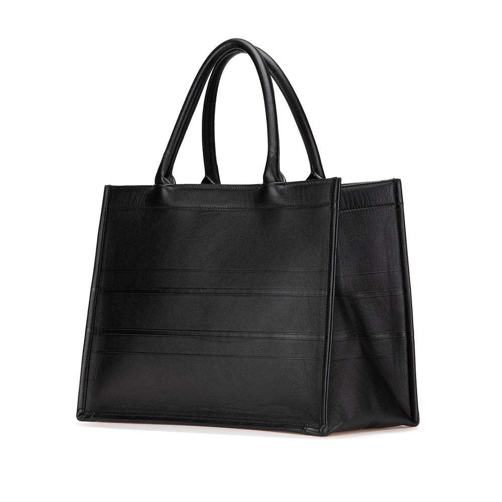 Medium Embossed Leather Book Tote Black - Gaby Paris