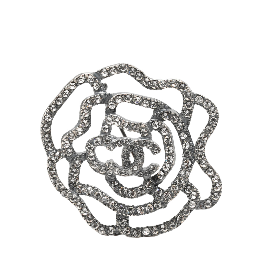 Chanel Brass et Strass Camelia Pin Broche