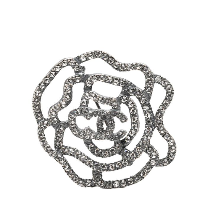 Chanel Brass et Strass Camelia Pin Broche