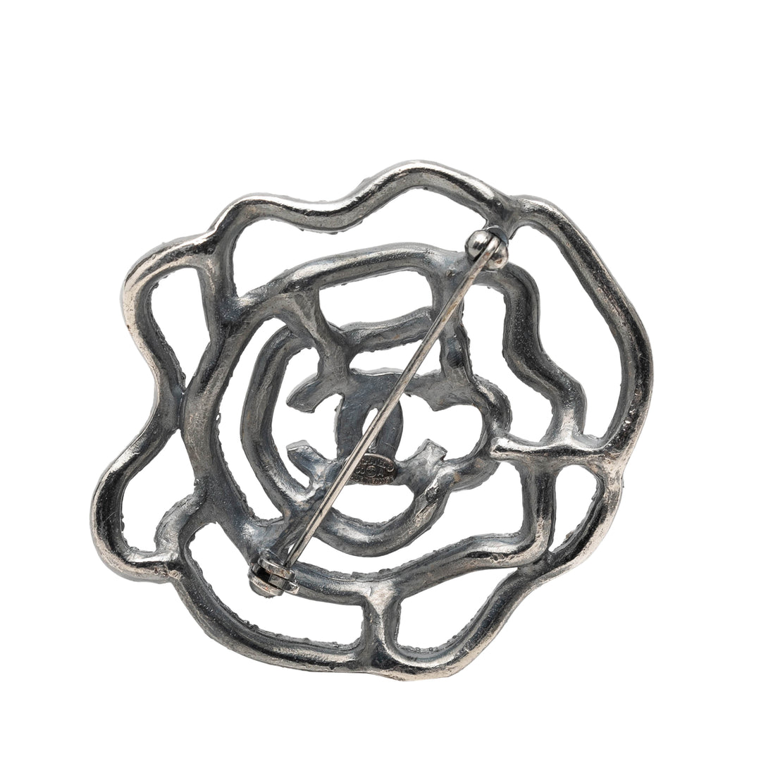 Chanel Brass et Strass Camelia Pin Broche
